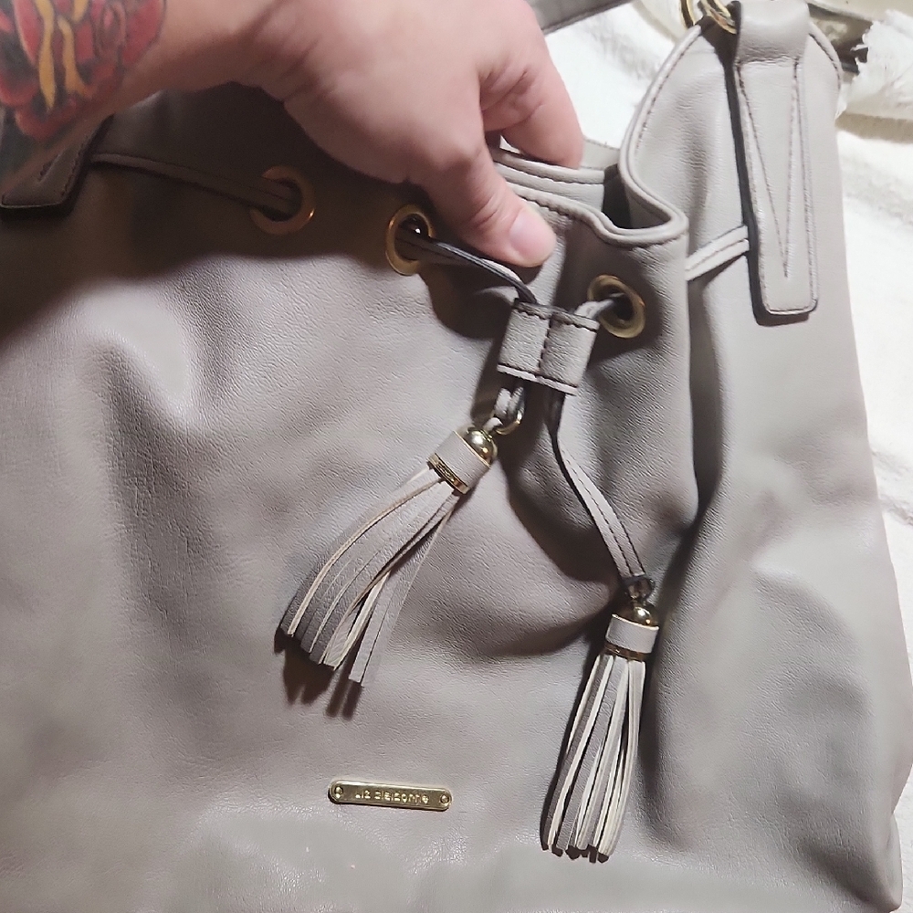 The Sak Taupe Leather Shoulder Bag with Tassels